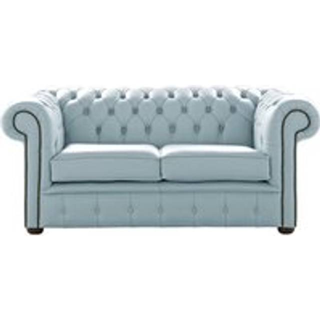Chesterfield 2 Seater Shelly Parlour Blue Leather Sofa Settee Bespoke In Classic Style