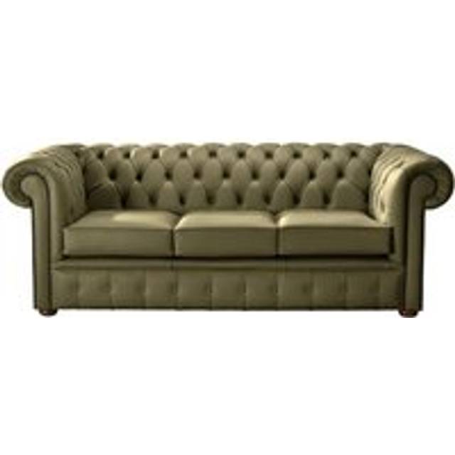 Chesterfield 3 Seater Shelly Sage Leather Sofa Bespoke In Classic Style - Green