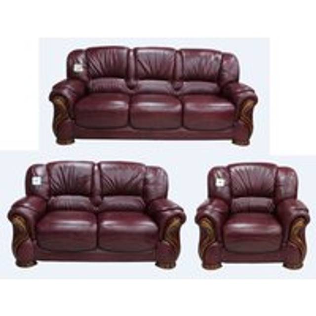 Susanna Handmade 3+2+1 Sofa Suite Italian Burgandy Real Leather - Red - Suite Offers