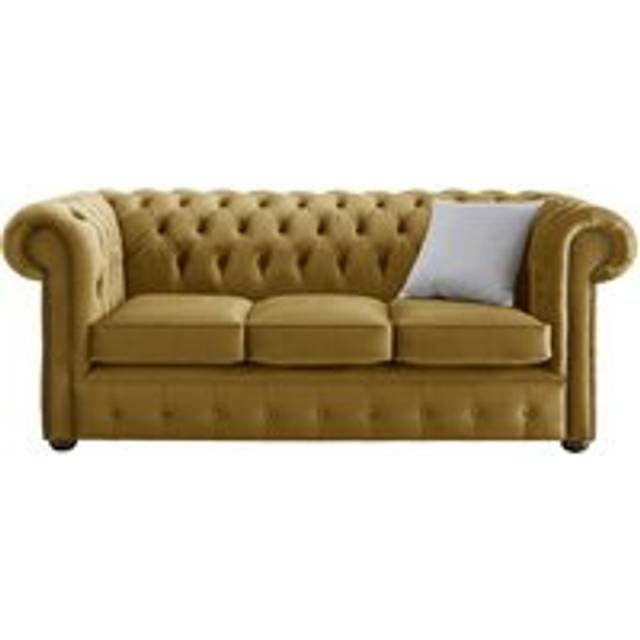 Chesterfield 3 Seater Malta Gold Velvet Fabric Sofa