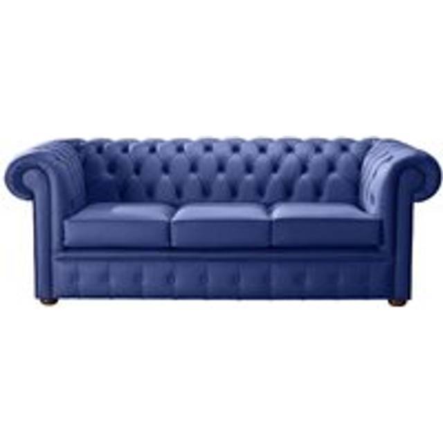 Chesterfield 3 Seater Shelly Deep Ultramarine Blue Leather Sofa Bespoke In Classic Style
