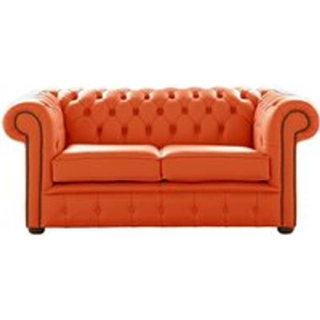 Chesterfield 2 Seater Shelly Flamenco Leather Sofa Settee Bespoke In Classic Style - Orange