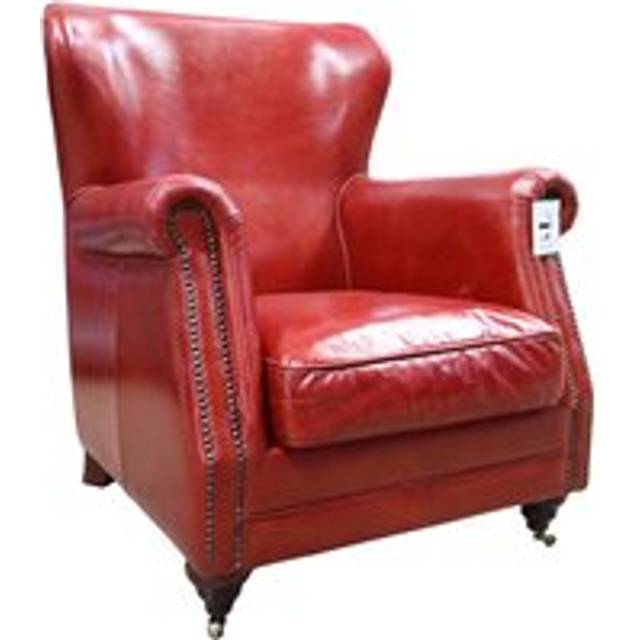 Vintage Genuine High Back Armchair Distressed Rouge Red Real Leather - 1 Seater/Chair