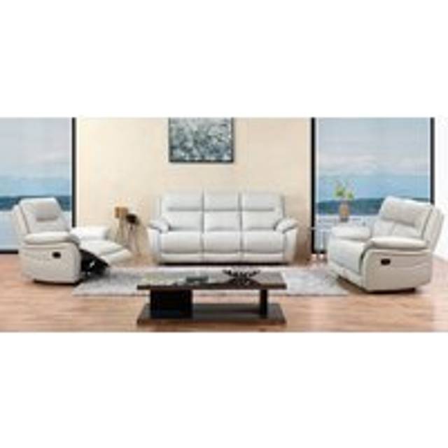 Manhattan Handmade 3+2+1 Reclining Sofa Suite Italian Putty Real Leather In Stock - Suite Offers