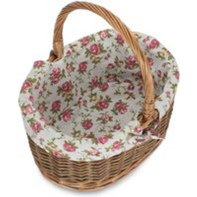 Oval Unpeeled Willow Shopping Basket With Garden Rose Lining - Small