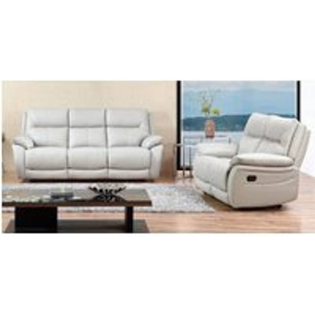 Manhattan Handmade 3+2 Reclining Sofa Suite Italian Putty Real Leather In Stock - Suite Offers