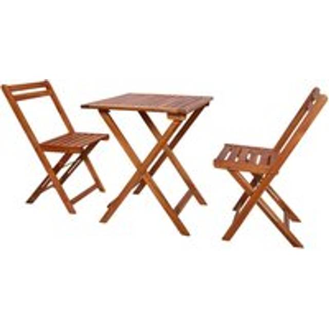 3 Piece Folding Bistro Set Solid Acacia Wood - Brown - One Size