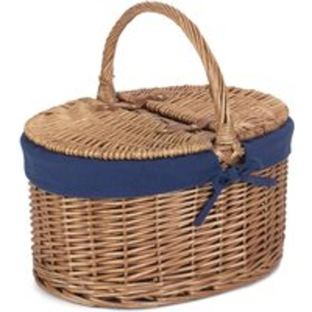 Large Light Steamed Oval Butterfly Lidded Picnic Basket - Blue