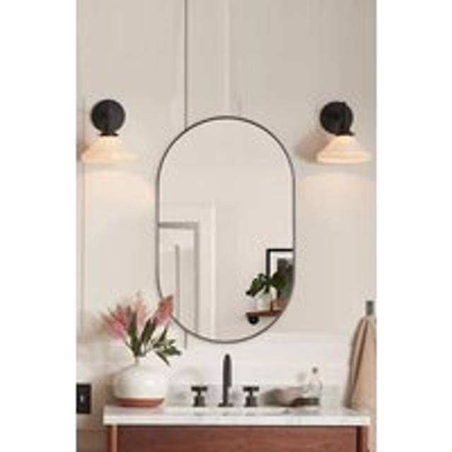 Oval Wall Mounted Mirror Black Metal Frame Bathroom Mirror，40 x 70 cm - One Size