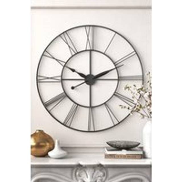 Living and Home 80cm Large Silent Skeleton Metal Wall Clock Statement Timepiece for Living Room Décor in Dark Grey - One Size