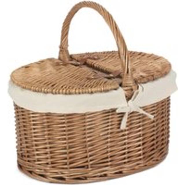 Large Light Steamed Oval Butterfly Lidded Picnic Basket - White