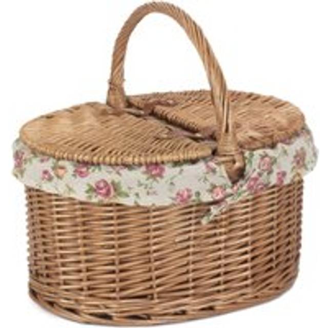 Large Light Steamed Oval Butterfly Lidded Picnic Basket - Garden Rose
