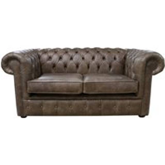 Chesterfield 2 Seater Cracked Wax Tobacco Brown Leather Sofa In Classic Style