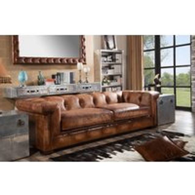 Somerset Retro Chesterfield 3 Seater Sofa Settee Vintage Real Leather - Brown