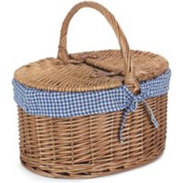 Large Light Steamed Oval Butterfly Lidded Picnic Basket - Blue and White