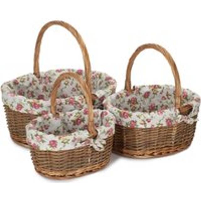 Oval Unpeeled Willow Shopping Basket With Garden Rose Lining - Set of 3