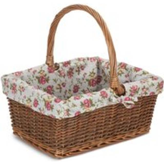 Rectangular Unpeeled Willow Shopping Basket With Garden Rose Lining - Large