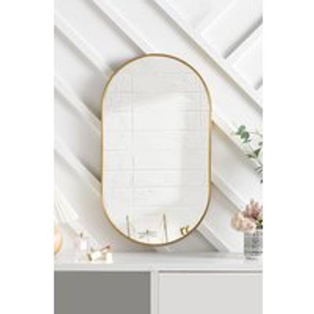 Modern Oval Metal Wall Mirror Gold - Metallics - One Size