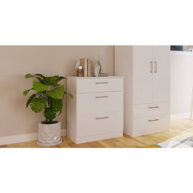 Fully Assembled Aliveya 3 - Drawer Chest of Drawers - White Matt (88.5cm H X 76.5cm W X 41.5cm D)