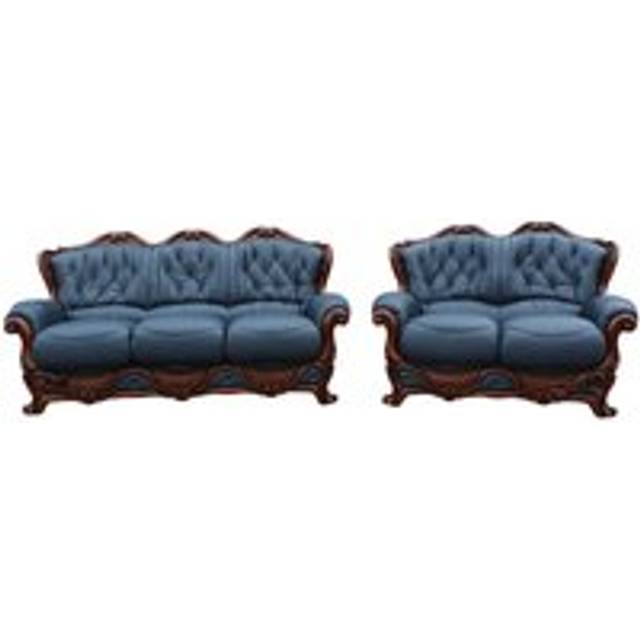 Dante Genuine 3 Seater + 2 Seater Sofa Settee Suite Italian Blue Leather - Suite Offers