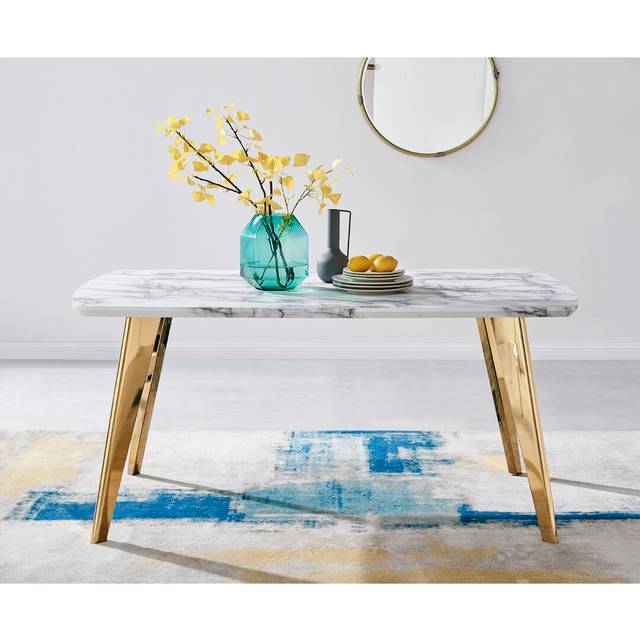 Corova Marble Effect Rectangle Dining Table - Modern Home - Grey