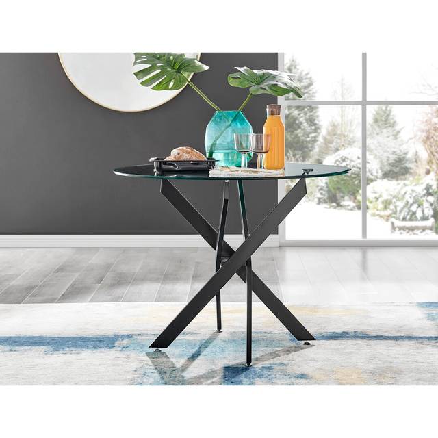 Tierra Luxury Metal and Glass Round Dining Table - Modern Statement Design - Black (H75 x L100 x W100cm)