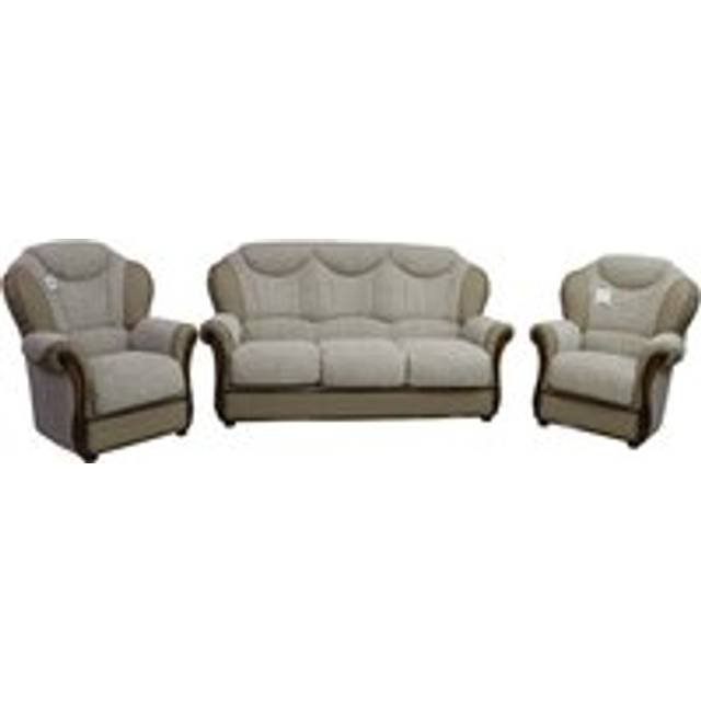 Lecce 3+1+1 Genuine Coffee Milk Leather Oatmeal Fabric Sofa Suite Offer - Cream/Beige