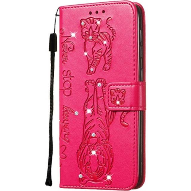 For Galaxy M10  / A10 Diamond Encrusted Pressed Printing Cat and Tiger Pattern Horizontal Flip PU Leather Case with Holder & Card Slots & Wallet(Rose
