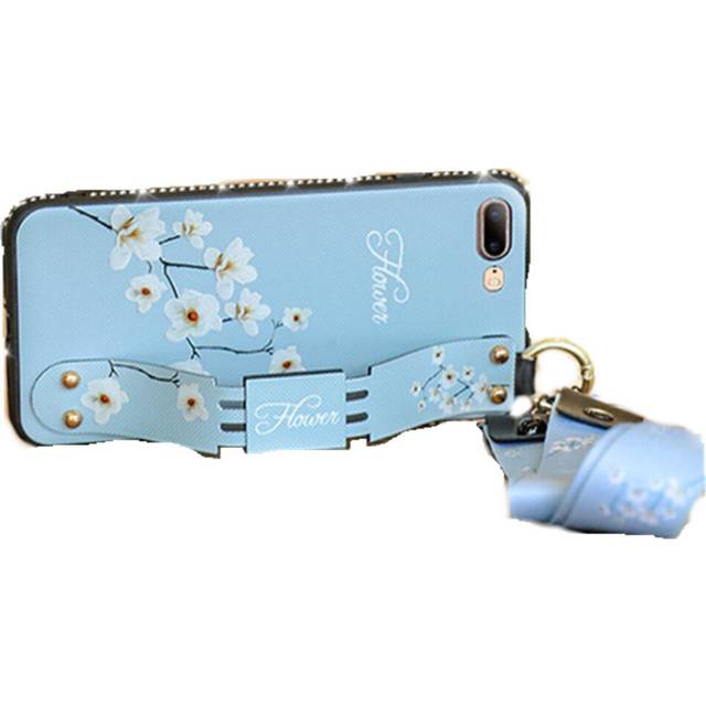 2PC Fashion Cloth Texture TPU  Protective Case with Wristband & Holder & Lanyard For Galaxy S8(White Magnolia Pattern)