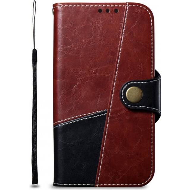 For Galaxy S9 Color Stitching PU Leather Protective Phone Case with Button & Card Position & Bracket