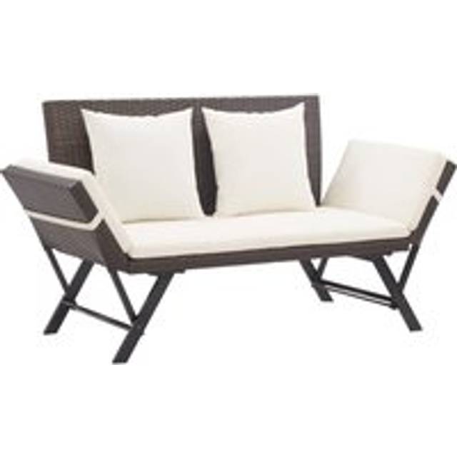 Garden Bench with Cushions Brown 176 cm Poly Rattan - One Size