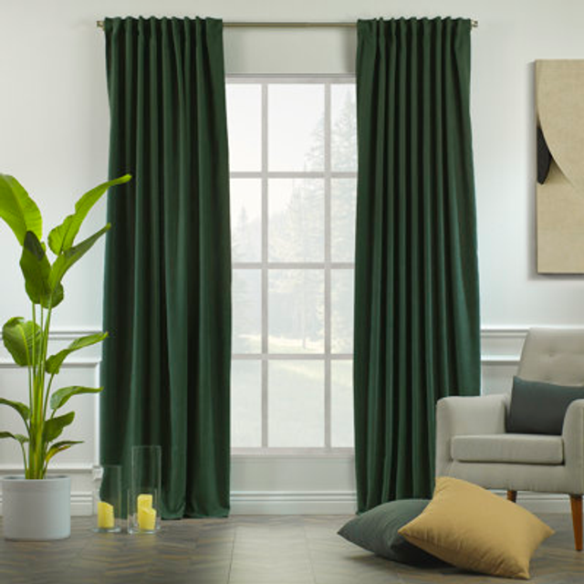 Extra Long & Extra Wide Decorative Curtain Single Panel - Dark Green (280cm Width x 400cm Drop)