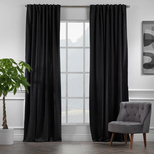 Extra Long & Extra Wide Decorative Curtain Single Panel - Black (280cm Width x 400cm Drop)