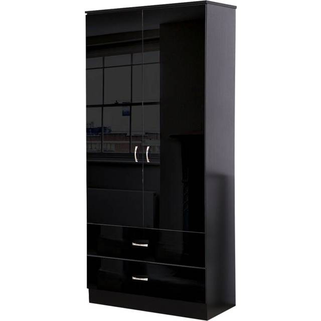 (Black) High Gloss 2 Door 2 Drawer Combination Wardrobe