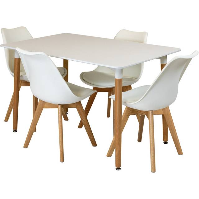 (White) Charles Jacobs Rectangular Dining Table Set Four 4 Dinner Kitchen Chairs White Solid Beech Wood