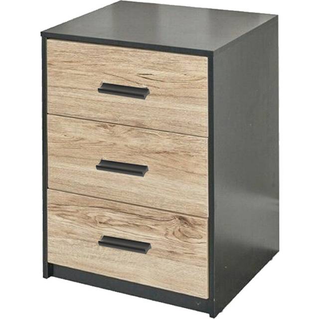 (Black Carcass with Oak Drawers) 3 Tier Wooden Bedside Nightstand Cabinet Table