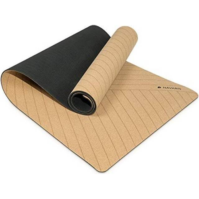 Navaris Cork Yoga Mat - Non-Slip Natural Eco-Friendly Fitness Mat with Shoulder Strap - Perfect for Pilates, Hot Yoga, Outdoor Sports