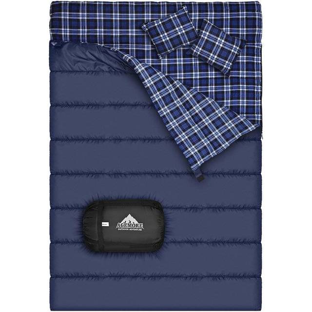 Agemore Cotton Flannel Double Sleeping Bag For Camping, Backpacking, Or Hiking. Queen Size 2 Person Waterproof Sleeping Bag For Adults Or Teens....