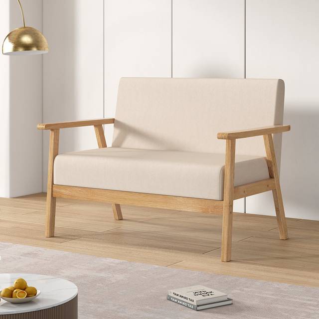 Mcc Direct - 2 Seater Sofa, Armchair Modern Wooden Linen Fabric Sofa Upholstered Comfortable Padded Seat for Home Office, Couch Reception Bedroom
