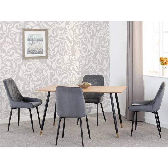 Seconique Hamilton & Avery Medium Dining Set (x4 Chairs) - Medium Oak Effect/Grey Velvet, Multi