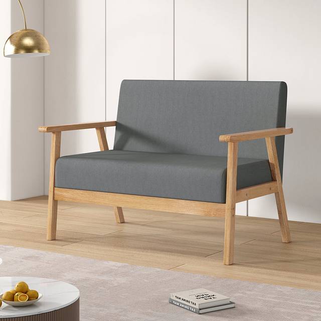 Single seater Linen Fabric Wooden With Comfortable Padded Seat - Grey - One Size