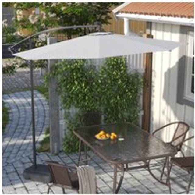 Outdoor 32 LED Lighted Patio Umbrella with Crank Lift System with Base - Light Grey - One Size