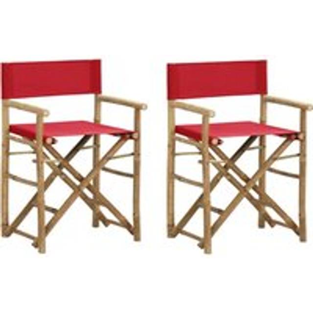 Folding Director's Chairs 2 pcs Red Bamboo and Fabric - One Size