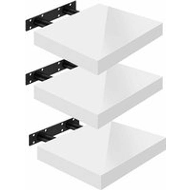 Woltu Vägghylla högglans vit, set om 3, svävande hylla, 25 x 22,9 x 3,8 cm, hylla svävande, galleridisplay, väggdekoration för vardagsrum sovrum, kök, MDF, dold upphängning