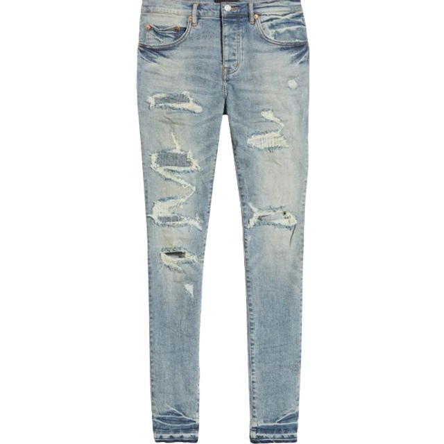 Purple Brand Mens Light Indigo Distressed Slim-fit Slim-leg Stretch-denim Jeans 31 - LIGHT INDIGO