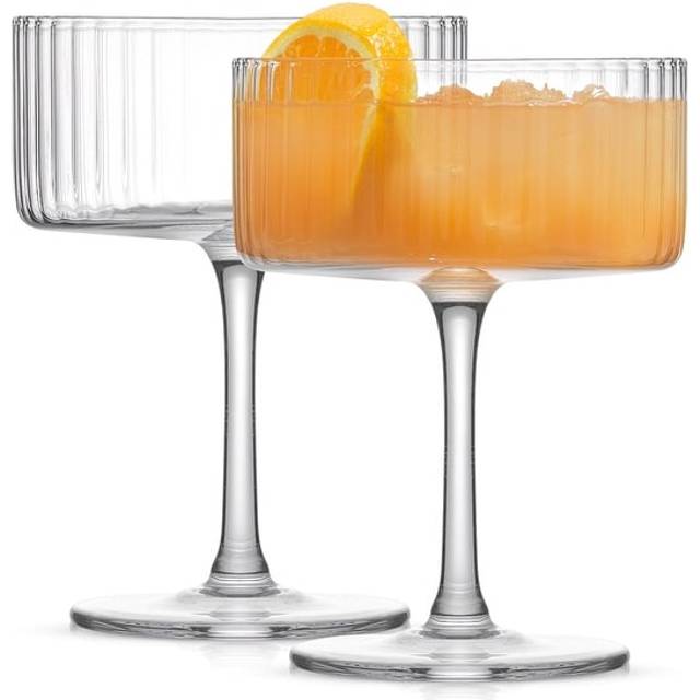 JoyJolt Fluted Ribbed Glasses - 10oz Coupe Glass Set of 2  Unique Champagne Glasses for Cocktails and Martinis. Vintage Style Drinking Glasses.