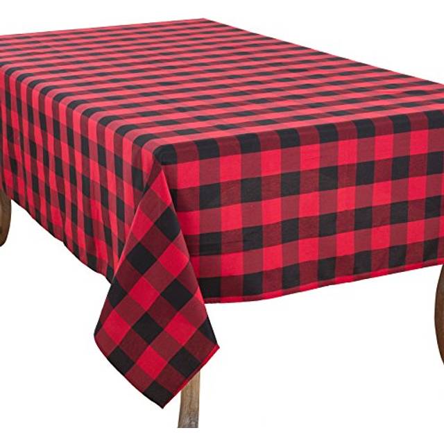 Saro Lifestyle 5026.R70120B 70 x 120 in. Rectangle Buffalo Plaid Design Cotton Blend Tablecloth, Red