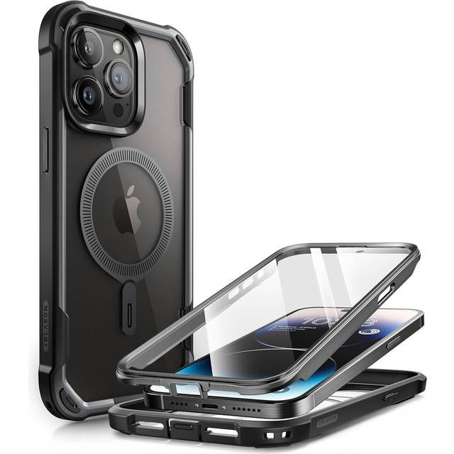 i-Blason Fodral [Ares Mag] för iPhone 15 Pro Max med Skärmskydd, [MagSafe Kompatibel] Stötsäkert Styvt Skyddsfodral för Hela Kroppen, Genomskinligt och Tunt (Svart)