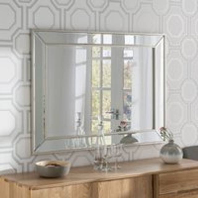 Yearn Mirrors Yearn Framed Soft Champagne Bevelled Wall Mirror 70 x 95Cms, Silver