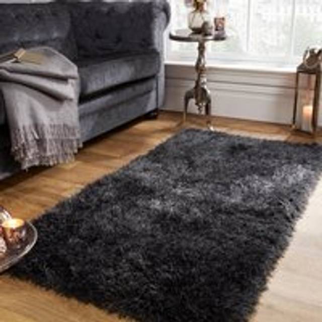Shaggy Fluffy Glitter 5cm Pile Rug - Charcoal / 80cm - Grey